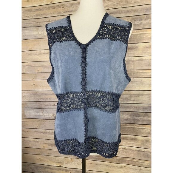 Fred Thomas Large Suede Leather Crocheted Vest - Picture 1 of 9